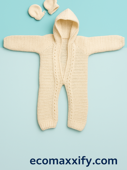 Cream Handmade Knitted Hooded Baby Romper & Mitten Set