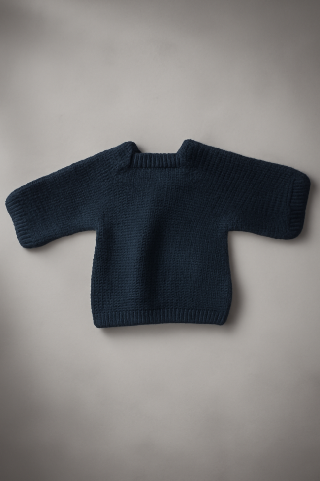 Classic Navy Blue Hand-Knitted Sweater for Baby Boys & Girls