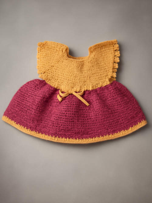 Boho Chic Mustard & Maroon Crochet Baby Dress / Poncho
