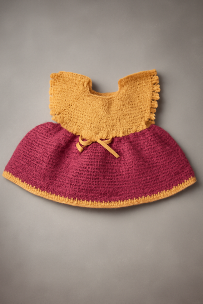 Boho Chic Mustard & Maroon Crochet Baby Dress / Poncho