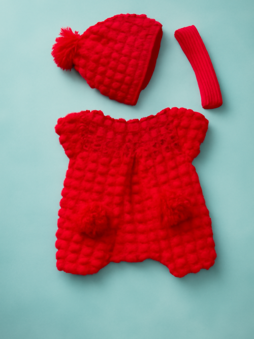 Adorable Red Bobble Stitch Baby Romper & Pom-Pom Hat Set