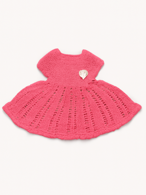 Coral Pink Hand-Knitted Baby Girl Dress