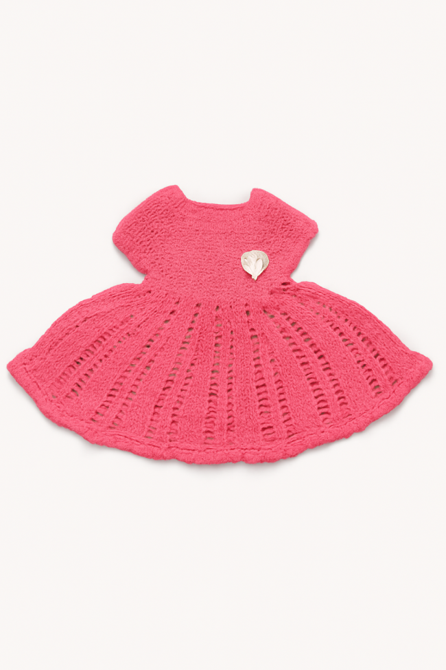 Coral Pink Hand-Knitted Baby Girl Dress
