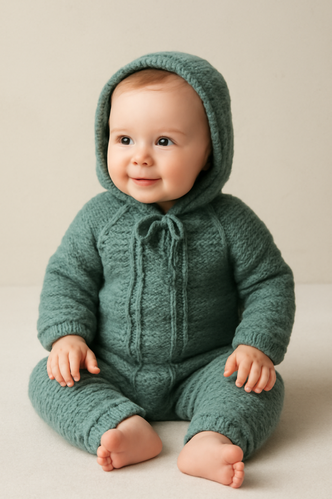 Premium Hand-Knitted Baby Romper - Soft Wool Full Sleeve Jumpsuit (0-12 Months) - Image 2
