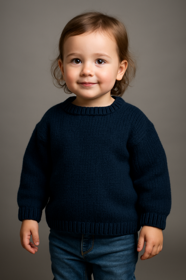 Classic Navy Blue Hand-Knitted Sweater for Baby Boys & Girls - Image 2
