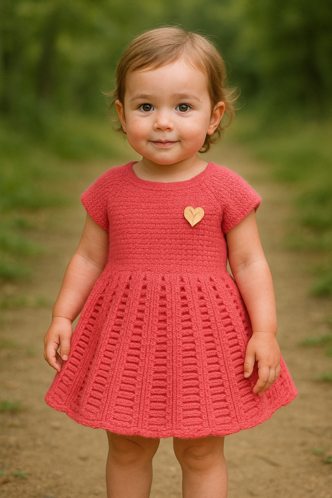 Coral Pink Hand-Knitted Baby Girl Dress - Image 3