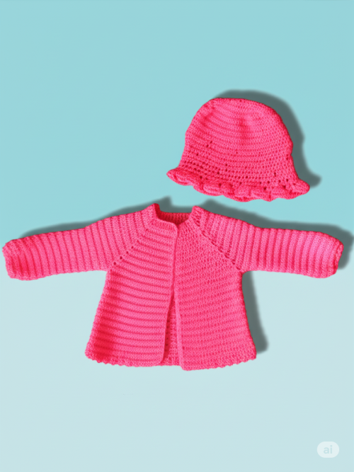 Pink Crochet Baby Cardigan & Bonnet Set