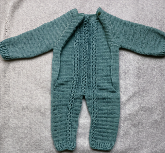 Premium Hand-Knitted Baby Romper - Soft Wool Full Sleeve Jumpsuit (0-12 Months)