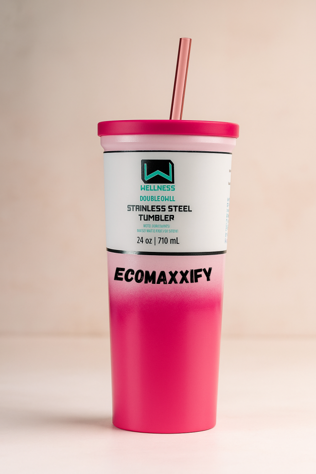 Ecomaxxify Double Wall Stainless Steel Tumbler – 710 ml (Pink Ombre)
