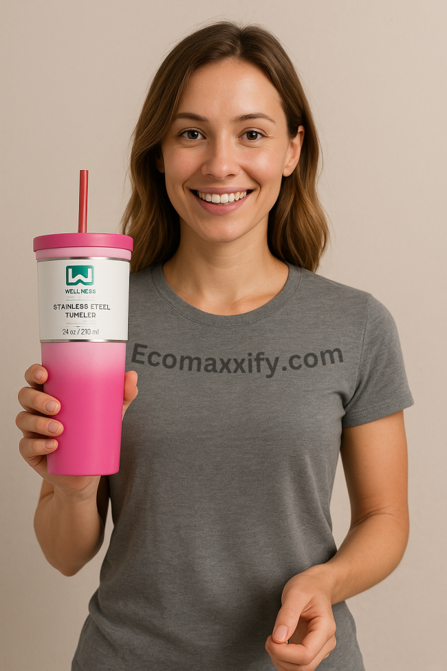 Ecomaxxify Double Wall Stainless Steel Tumbler – 710 ml (Pink Ombre) - Image 3